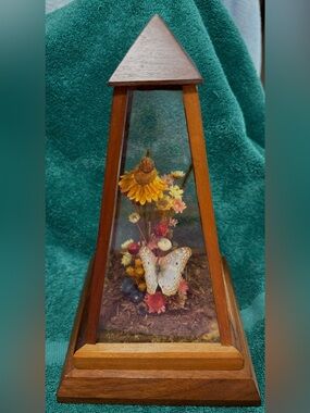 Vintage Dunston Brazilia Pyramid Glass Terrarium with Butterfly & Dried Florals